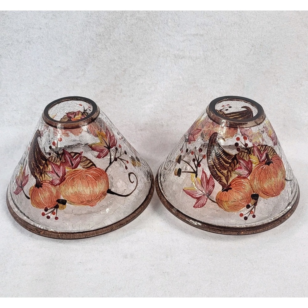 Yankee Candle Crackle Glass Shade Topper Retired Fall Pumpkins Autumn Cornucopia